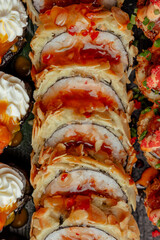 Sushi roll in tempura close-up macro