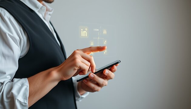 Person interacting with digital interface on smartphone hand finger