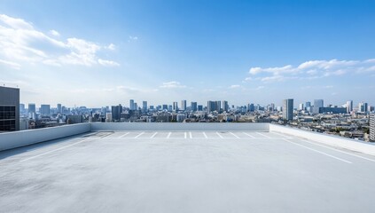 Cityscape Panorama from Rooftop Parking on a Clear Sunny Day