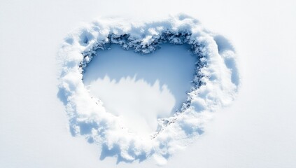 Fototapeta premium Heart shape made in snow, winter landscape, love concept, romantic season