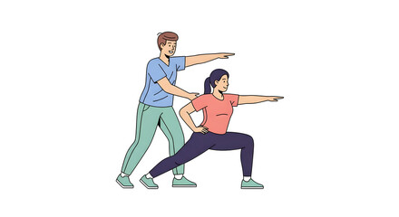 Personal Trainer Guiding Woman in Lunge Exercise. Fitness Coach Assisting Female Client with Workout and Proper Posture.
