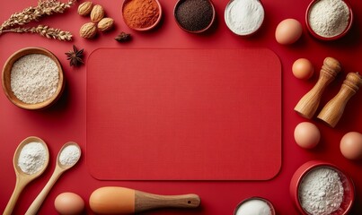 Reusable silicone baking mat on a solid red background, offering an environmentally friendly substitute for disposable baking paper, Generative AI