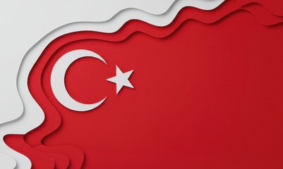 Obraz premium Turkish Flag in Artistic Waves: A striking interpretation of the Turkish flag, where the iconic crescent moon and star emerge from dynamic, artistic waves of red and white.