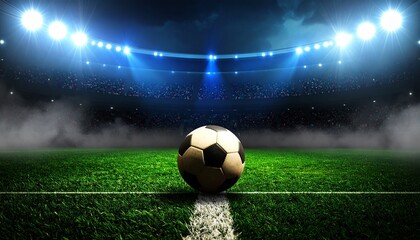 Soccer ball resting on green grass field under open sky