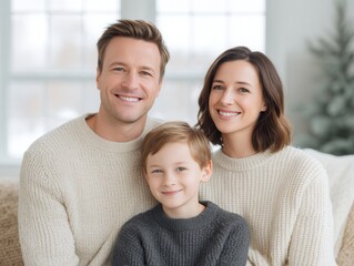 Fototapeta premium Warmth in Winter: A radiant family, bound by love and shared joy, creates a moment of pure, heartwarming happiness. Their genuine smiles and cozy atmosphere reflect the true spirit of togetherness.