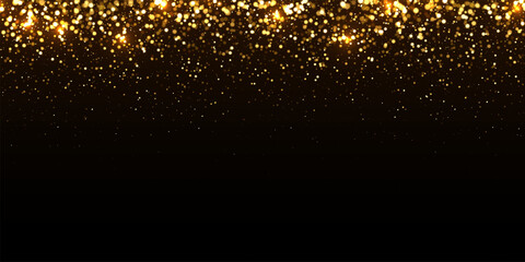 Gold light background with bokeh effect. Golden glittering lights on black background. Festive holiday shiny luxury backdrop. Abstract vector illustration. © Mariquita vector