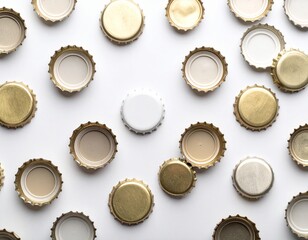 A pile of used bottle caps, representing beverage waste and recycling.