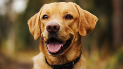 Golden retriever with dog tag flashing vaccination due dates in a park setting during the day