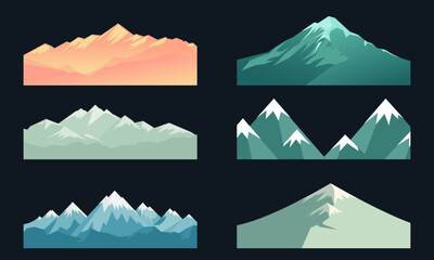 Set of mountains silhouettes. Vector illustration in flat design style.