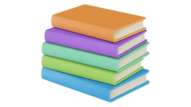 A stack of five colorful books arranged vertically isolated on transparent background - Powered by Adobe