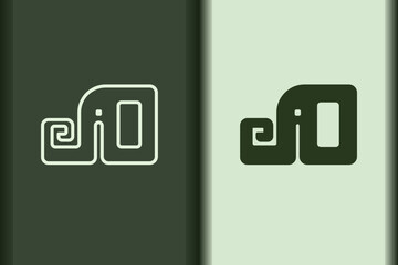 Vector of elephant logo design curve linear and silhouette icon minimal style.Creative simple animal on green background for artwork. Modern flat icon elephant head square shape graphic illustration.