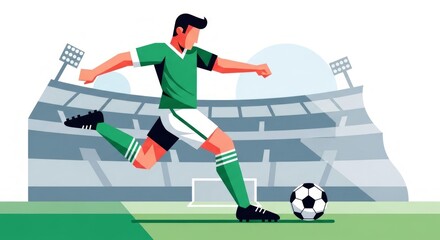 Obraz premium A Professional Soccer Player Kicking Ball on Stadium Field