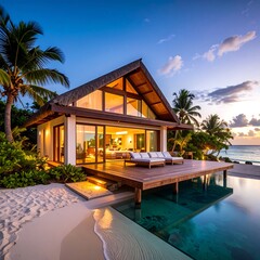 Tropical beach house with infinity pool