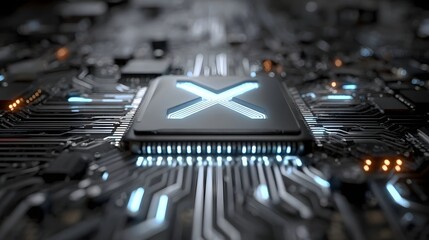 Chip with glowing X symbol