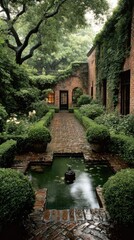 Obraz premium Lush Courtyard Garden