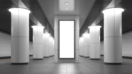 Blank Billboard Mockup in Subway Station with Columns, Ideal for Advertising and Urban Marketing Campaigns