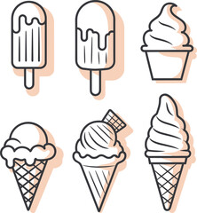 Set of Trendy Ice Cream Icons  Minimalist Vector Style for Summer, Dessert, and Food Design Projects