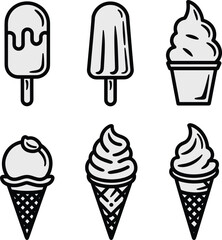 Set of Trendy Ice Cream Icons  Minimalist Vector Style for Summer, Dessert, and Food Design Projects