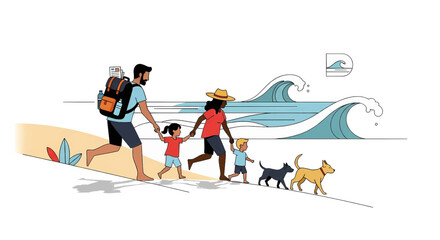 Family Beach Vacation Illustration