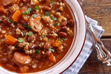 Ricet - barley and bean soup with sausage
