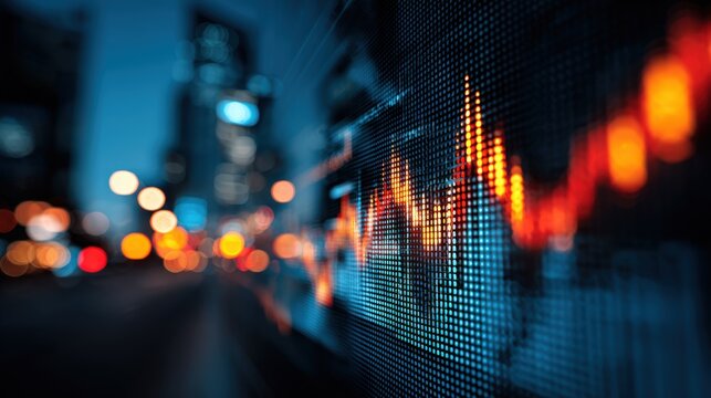 Abstract Financial Data Visualization on Screen Displaying Stock Market Fluctuations and Economic Trends