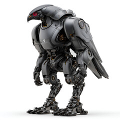Fototapeta premium Futuristic robotic hawk stands proudly, a stunning display of advanced technology and innovative design, perfect for sci-fi projects.