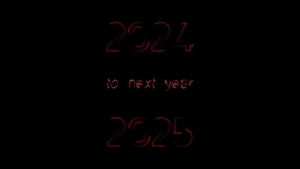 New year greetings from 2024 to 2025 modern digital design with glowing red lines
