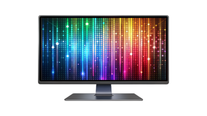 Modern flat screen monitor with colorful abstract pattern isolated on transparent background, perfect for digital display and multimedia entertainment