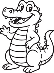 Cheerful Crocodile Mascot: An endearing illustration of a friendly crocodile character, rendered in a clean, minimalist style, perfect for a range of design uses.
