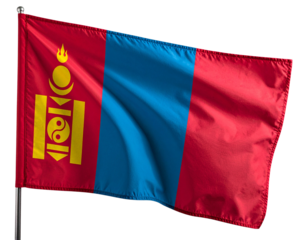 Mongolia Flag Waving with Realistic Fabric Texture, isolated on transparent background.