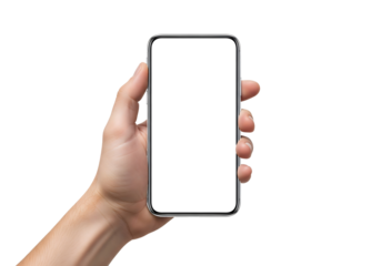 Woman's hand holding a smartphone with a blank screen, ready for business communication