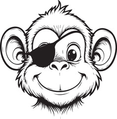 One-Eyed Monkey: A cartoon illustration of a playful monkey with a mischievous grin, sporting a black eye patch, embodying adventure and a cheerful personality.