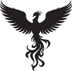 Obraz premium Phoenix Rising: A dramatic black and white silhouette of a phoenix with wings spread wide, signifying rebirth, resilience, and transformation. A captivating depiction of this mythical creature.