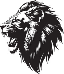 Lion's Roar: A black and white illustration of a majestic lion's head roaring, capturing its powerful expression and untamed spirit.