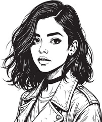 Captivating Beauty: This stunning black and white portrait captures the essence of youthful beauty with a captivating gaze. The elegant style and fine details create a timeless image.