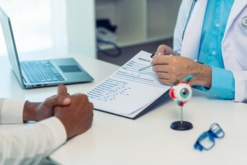 senior medical diagnosis Eye anatomy model for cataract, glaucoma, age related.  Health concept