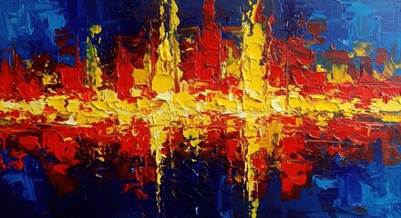 Obraz premium Abstract Painting with Bold Red, Yellow, and Blue Colors