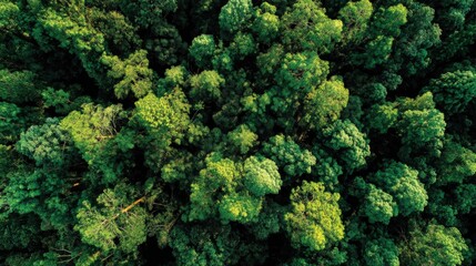 Naklejka premium Aerial View of Lush Green Forest Canopy, Vibrant Woodland Texture, Eco-Friendly Environment