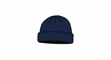 Fototapeta premium A navy blue beanie hat isolated on a plain backdrop. 