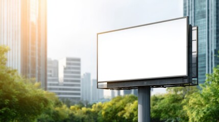 Fototapeta premium Blank Billboard Mockup in Urban Landscape, Ideal for Advertising and Marketing Campaigns in a Modern City