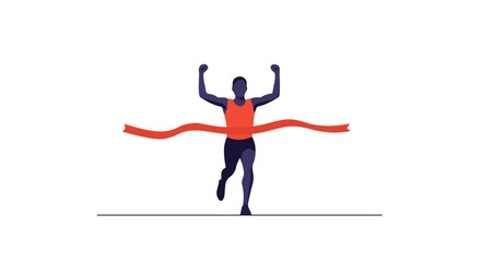 Runner triumphs, crossing finish line with raised arms in celebration