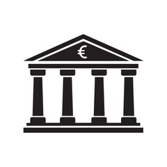 Obraz premium Black and White Bank Building with Euro Symbol Vector Icon