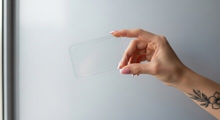 Hand Holding Transparent Card – Minimal Glass Business Card Mockup.