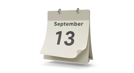 A calendar page showing September 13 with the top sheet curled up