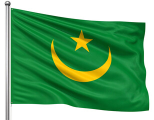 Mauritania Flag with Green Field and Gold Crescent Star, isolated on transparent background.