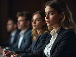 Diverse young professionals engaged in a serious discussion, reflecting the importance of technology and its impact on the aging population in a modern corporate environment