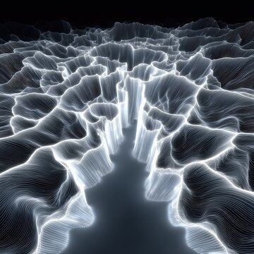 Abstract, glowing,  topographical,  digital terrain
