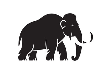 Obraz premium Detailed Black Silhouette of a Mighty Woolly Mammoth Walking