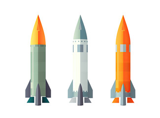 Three stylized rocket illustrations.  