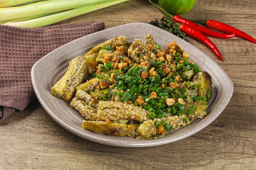Asian cuisine baked eggplant with peanut